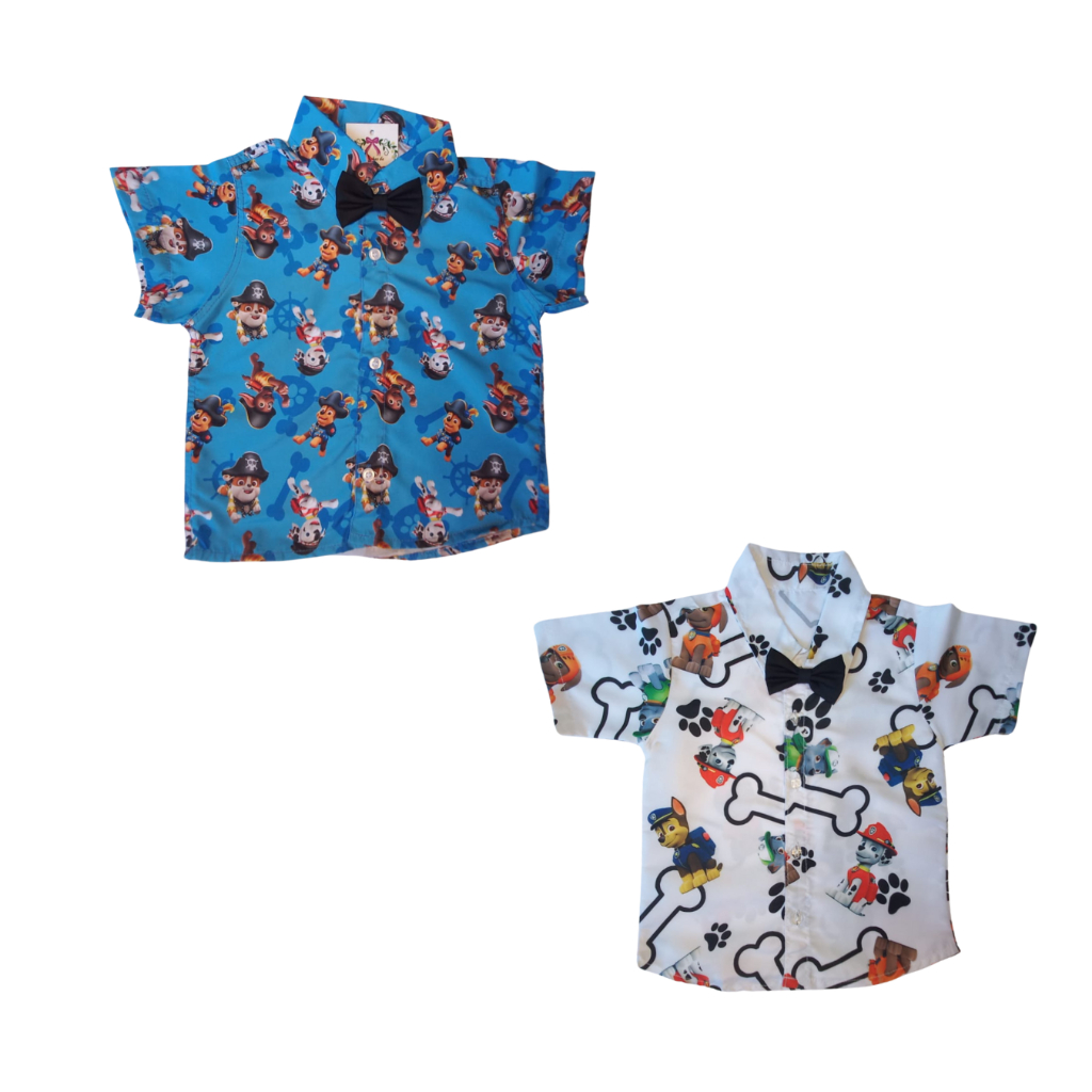 Camisa Infantil Social Gravatinha Tem Tica Patrulha Canina