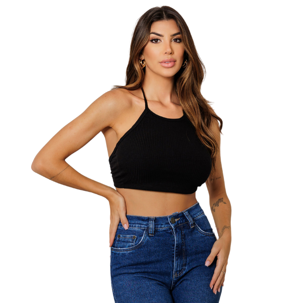 Blusa Cropped Alcinha Canelado De Amarrar Nas Costas Shopee Brasil