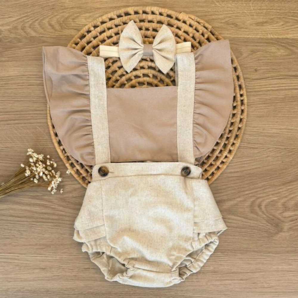 Romper Body Jardineira Beb Menina Lisa Nude Boho Chic Ensaio De Fotos