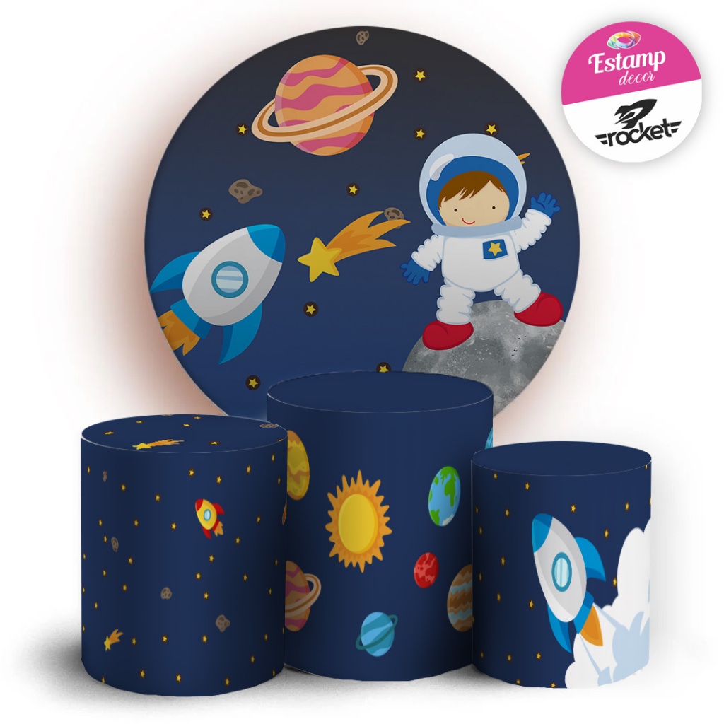 Kit Capa Painel Trio Capas De Cilindros Sublimado Tema Astronauta