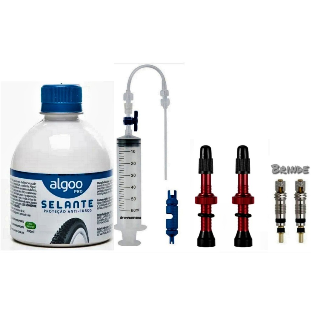 Kit Tubeless Selante Algoo 300ml Bicos Válvulas Seringa Injetora de