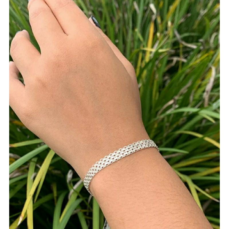 Pulseira Feminina Esteira Prata Certificado Garantia Shopee