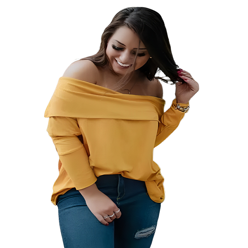 Blusa Feminina Pala Elegante Ombro A Ombro Manga Longa Fashion Malha