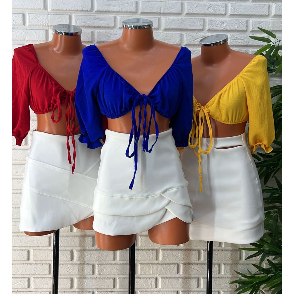 Cropped Babi Amarraçao Frente Elastec Manga Shopee Brasil