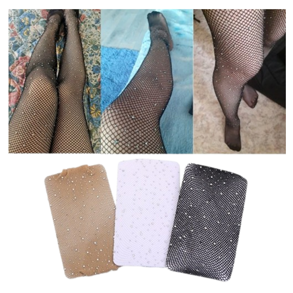 Meia Calça Arrastão Strass Brilho Preta Nude Branco Anita Sexy Fantasia