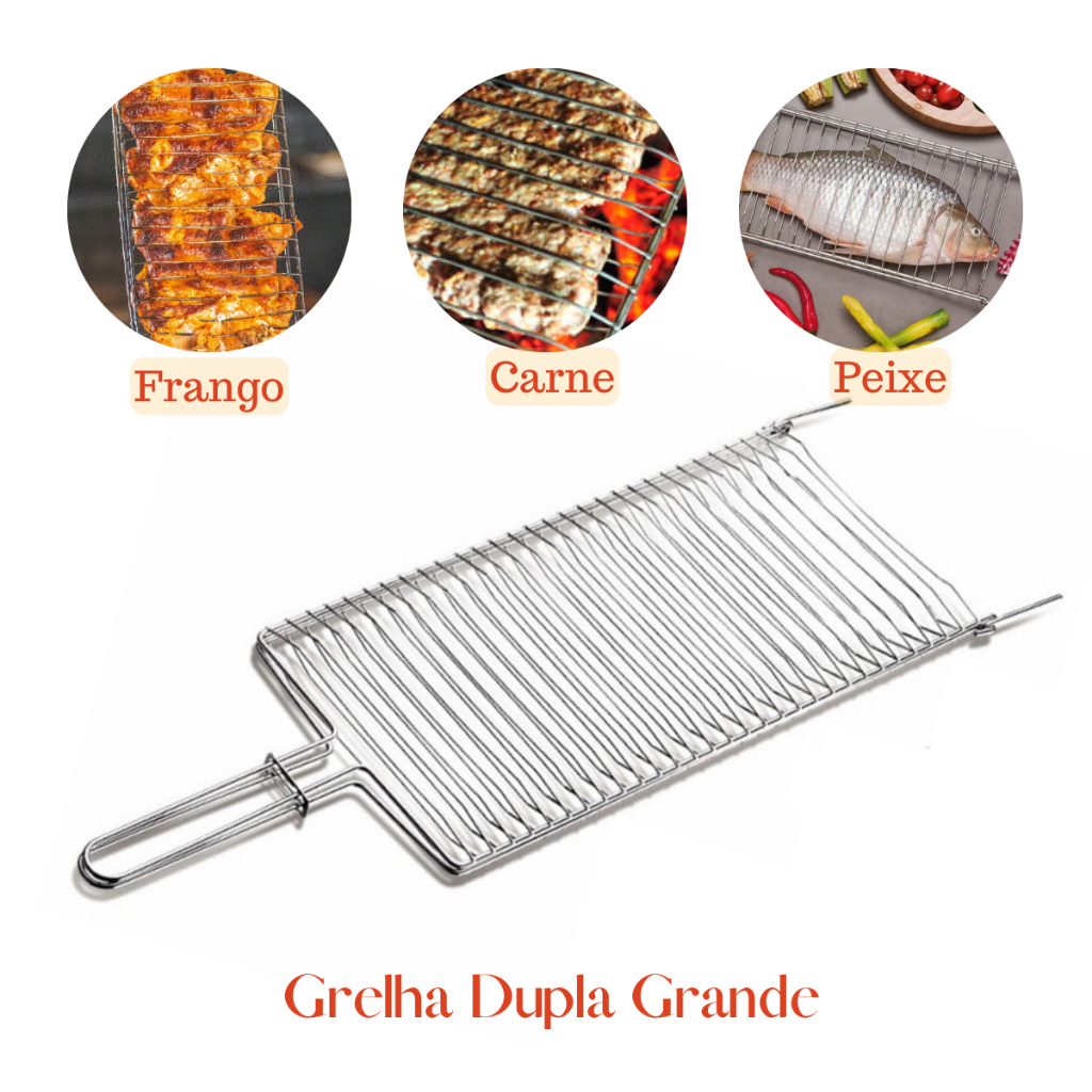 Grelha Dupla Abaulada Grande 76 X 22 Para Churrasqueira Churrasco Assar