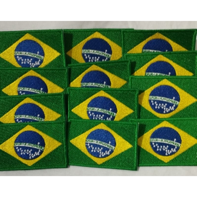 Kit 12 Unidades De Bandeira Do Brasil Bordada 7x5cm