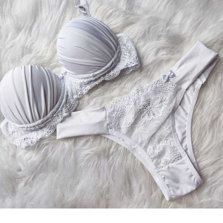 Conjunto Lingerie Calcinha e Sutiã bojo Franzido e pala Shopee Brasil