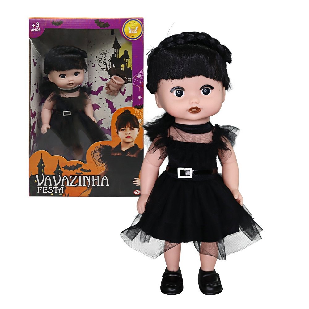 Boneca Wandinha Addams da Wandinha Vestido e Mãozinha Dia das