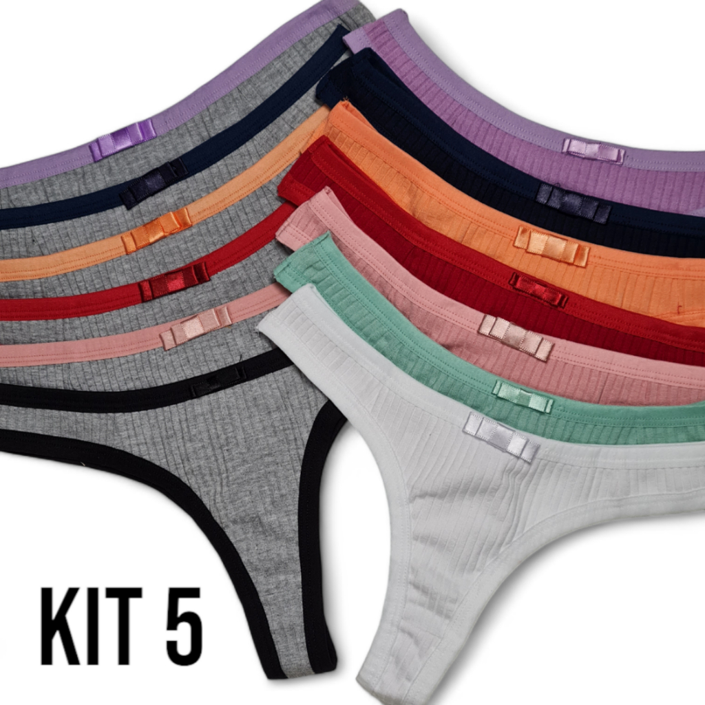 Kit 5 Calcinhas Gioh Ribana Canelada Fio Dental Lingerie Feminina Conforto Lorrayne Shopee Brasil