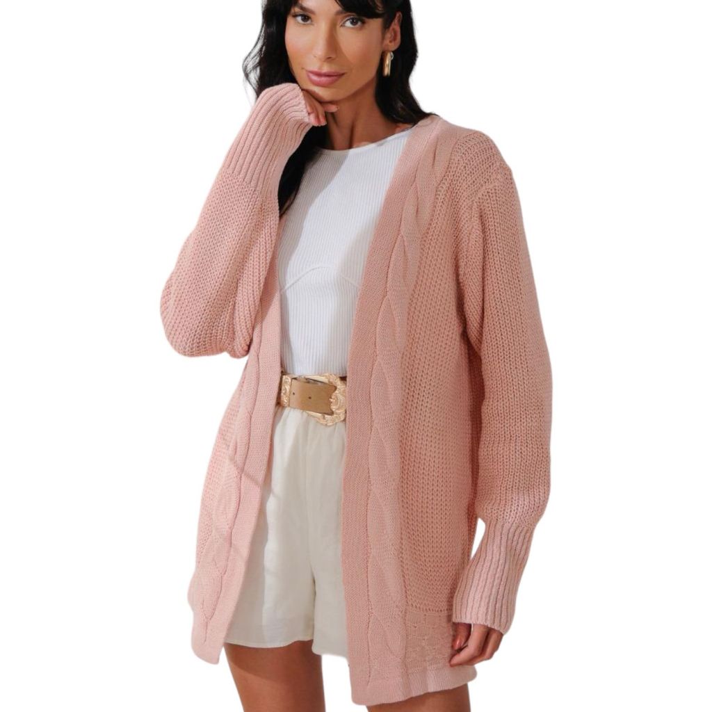 Casaco De Trico Feminino Cardigan Inverno Frio Trico Tran A Grosso