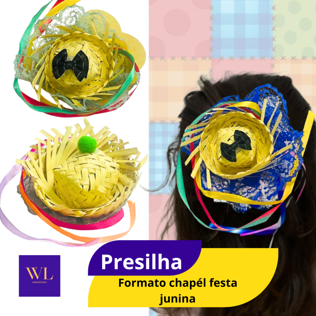 Presilha Chapéu Festa Junina Caipira Infantil Presilhas Tecido renda