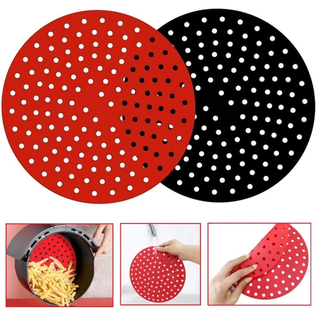 Kit 02un Tapete Protetor Redondo Silicone Para Air Fryer Fritadeira