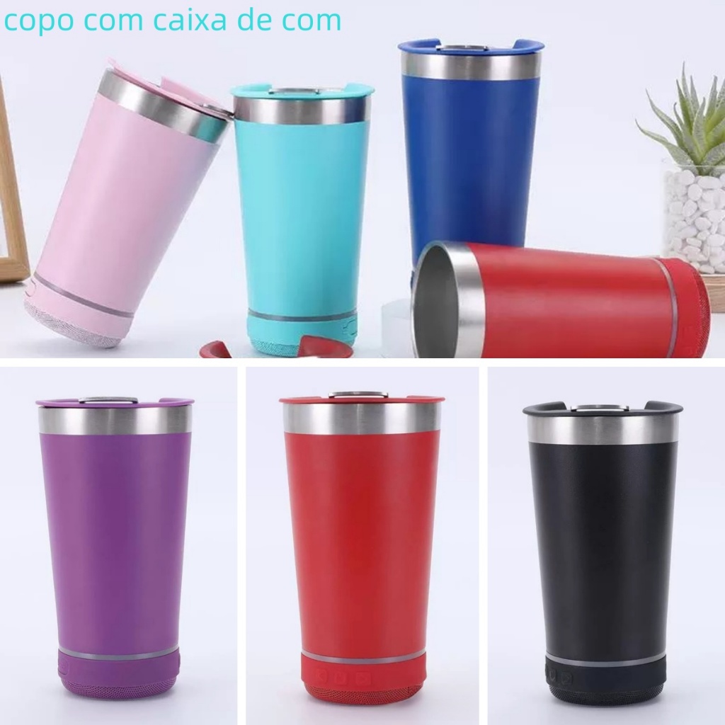 Copo T Rmico Inox Tampa Abridor E Caixa De Som Bluetooth Led