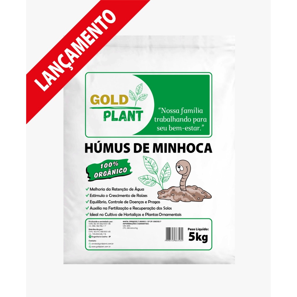 Húmus de Minhoca adubo orgânico Horta Plantas Jardim 5kg Gold Plant