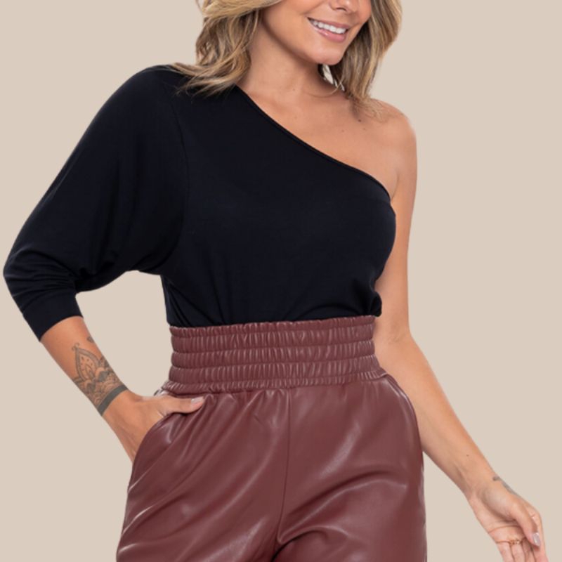 Blusa Feminina Elegante Um Ombro S Blusinha Mula Manca Casual Estilosa