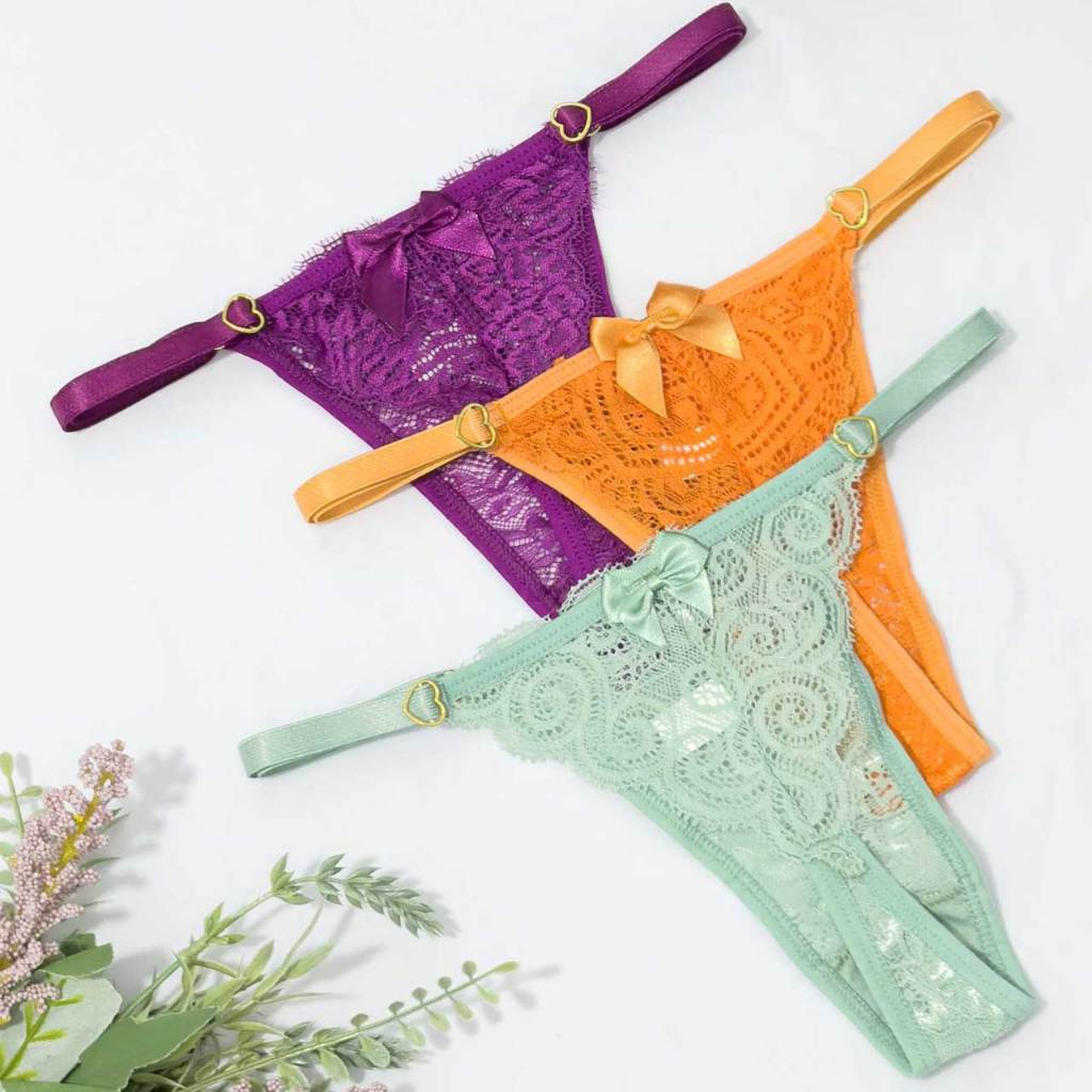 Kit Calcinhas De Renda Fio Dental Regulagem Coração Luxo Tanga Love Lingerie Sexy Shopee