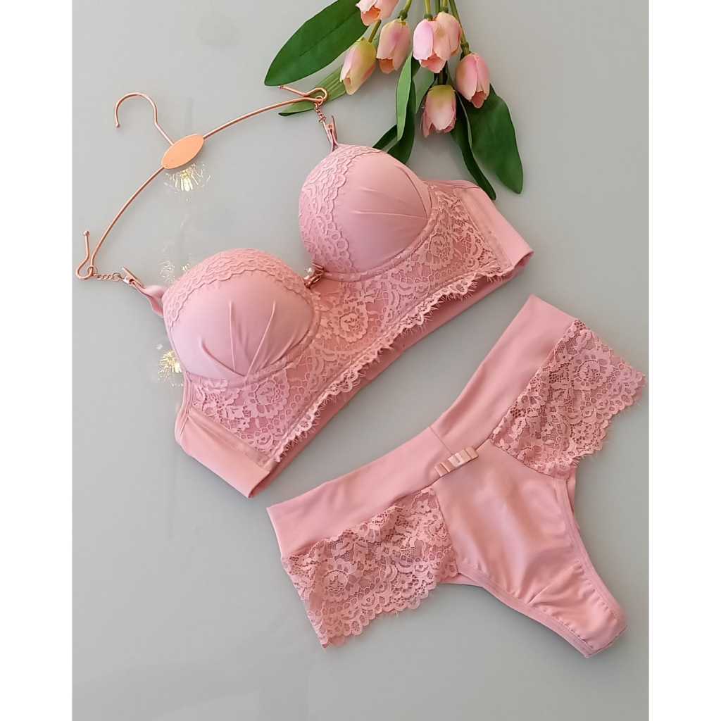 Conjunto Lingerie Refor Ado E Calcinha Fio Duplo Cintura Alta Shopee