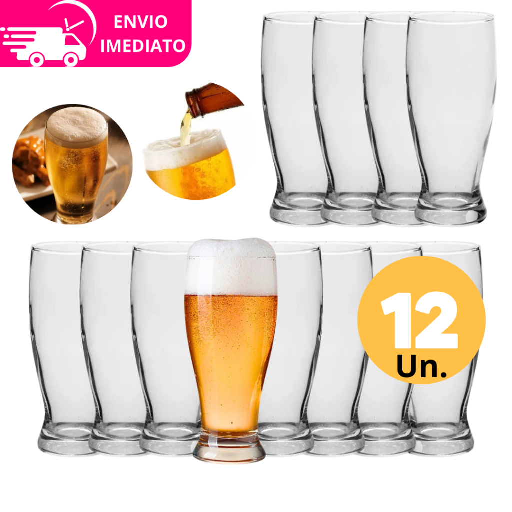 Kit Jogo de 12 Copos Original Taças Tulipa de 350 ml Vidro Extra