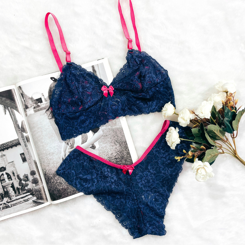Conjunto Lingerie Calcinha e Sutiã Sexy De Renda Bicolor Gigi Shopee