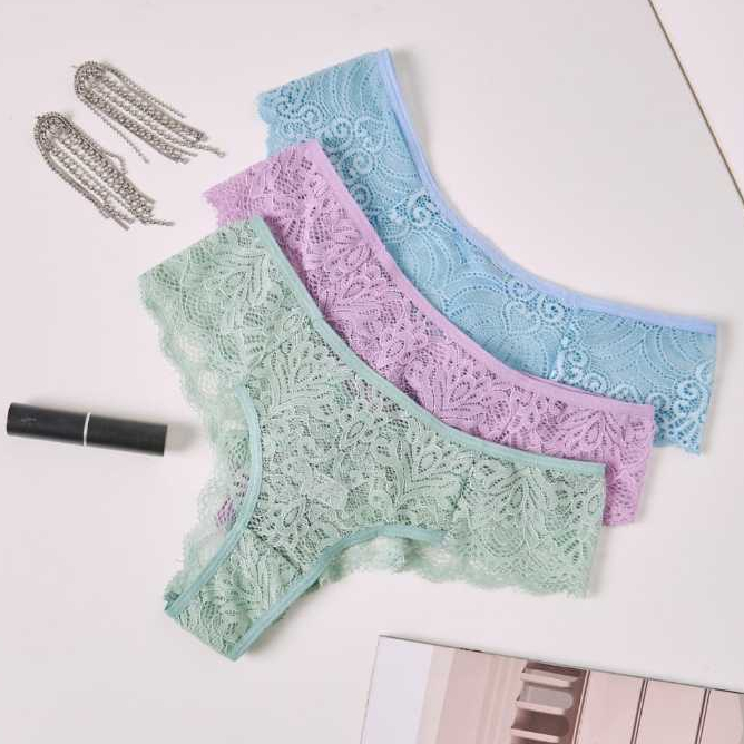 Kit Calcinhas De Renda Semi Fio Dental Lingerie Sensual Moda