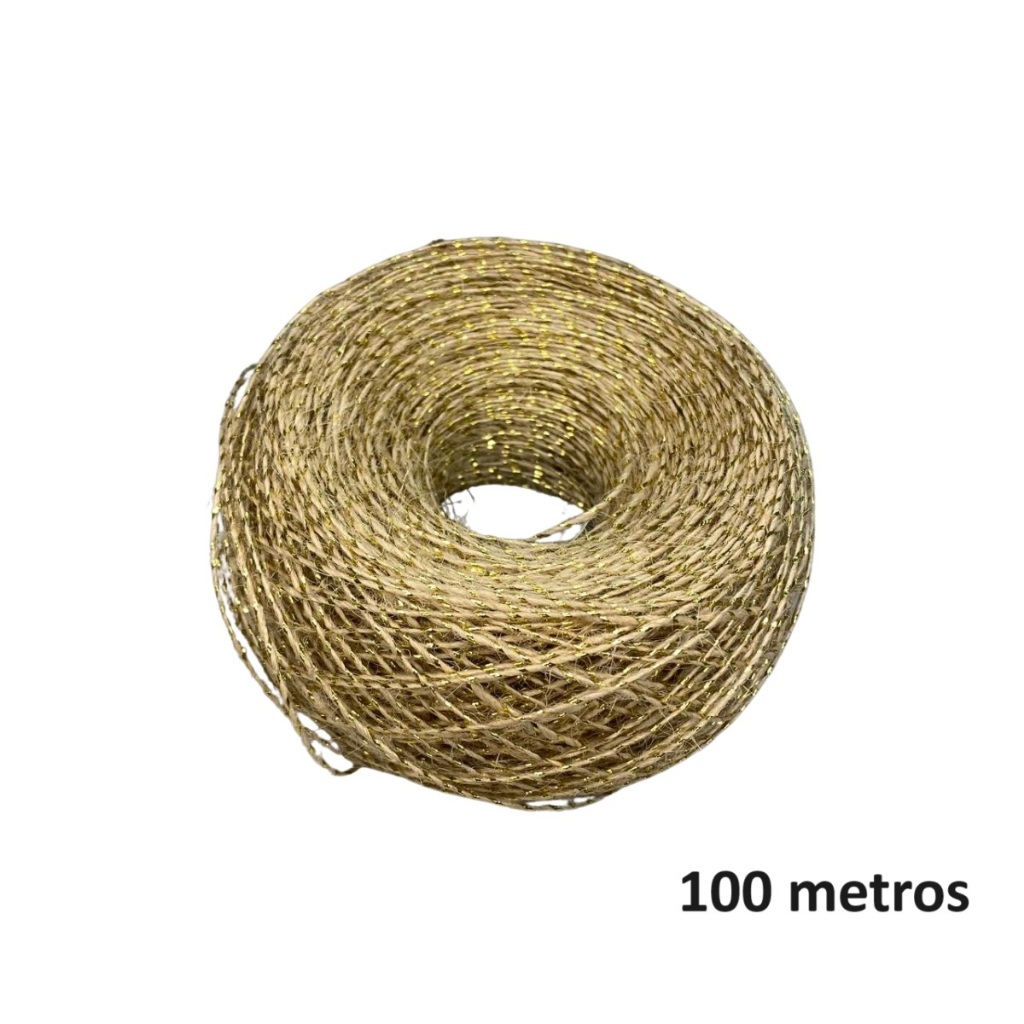 Fio de Juta Lurex Dourado 100 Metros Corda Cordão Tag Convite