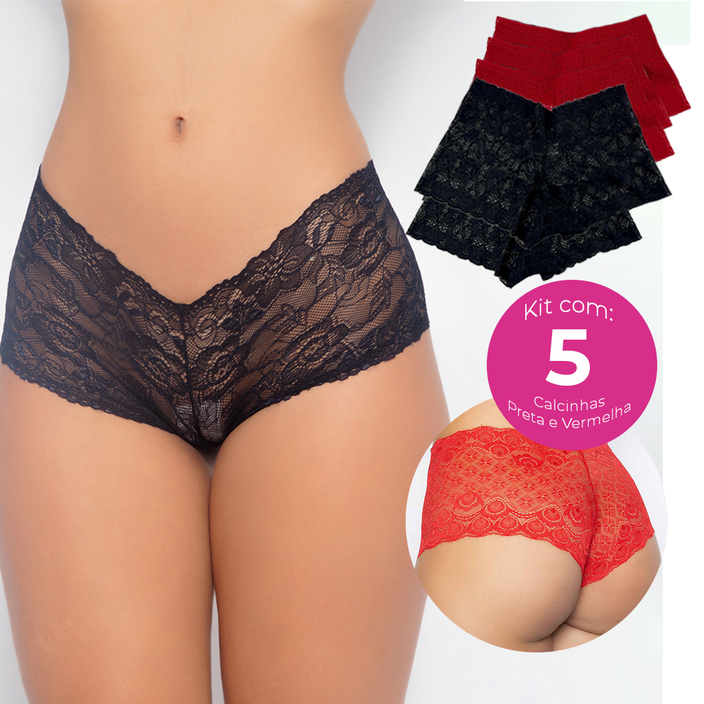 Kit Calcinhas Sexy Calesson Em Renda Transparente Lingerie Shortinho