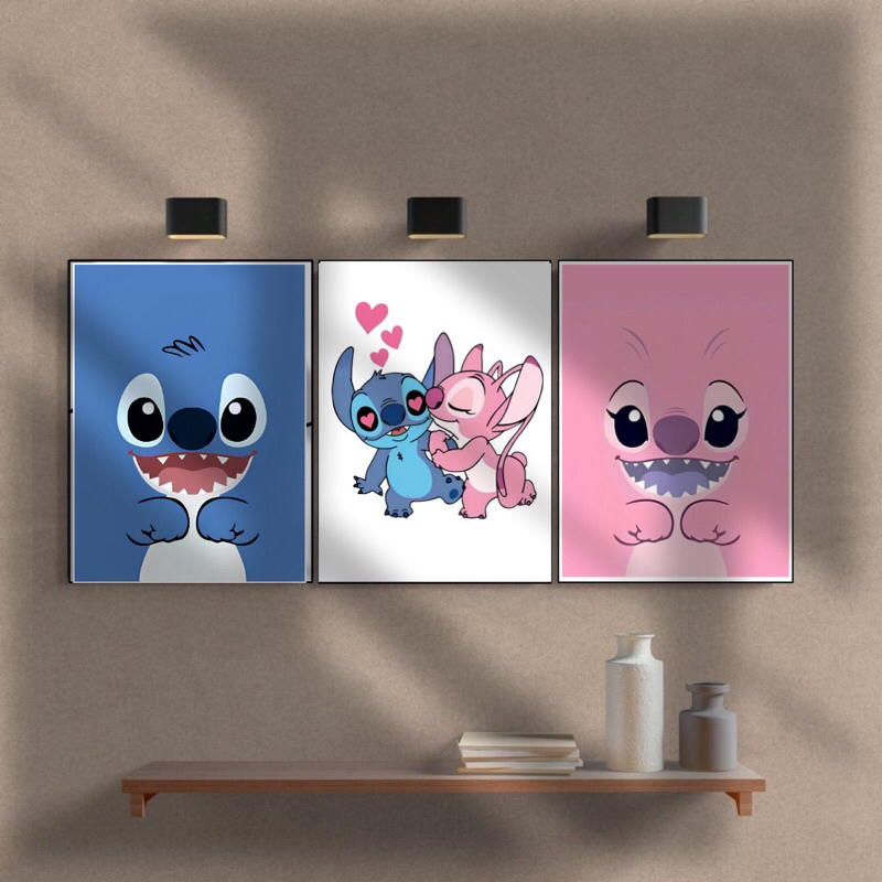 Kit Quadros Decorativo Pe As Stitch E Angel Casal Desenho Pra Sala