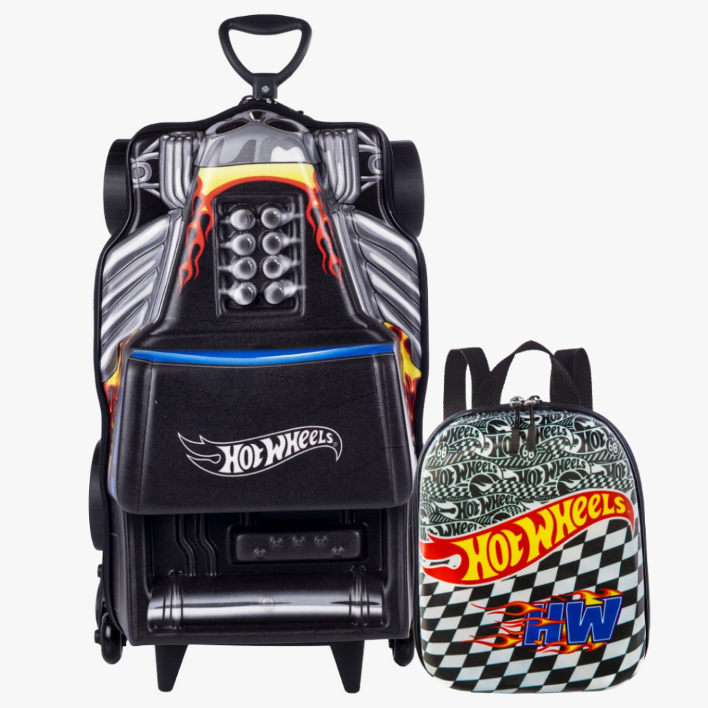Kit Mochila Lancheira Escolar Infantil De Rodinhas Hot Wheels Mattel
