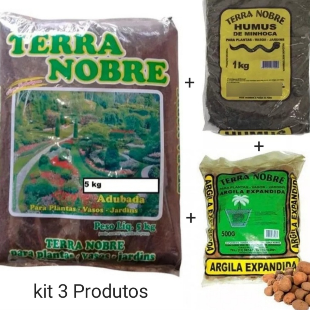 Kit Terra Adubada Vegetal 5Kg Húmus de Minhoca orgânico 1Kg Argila