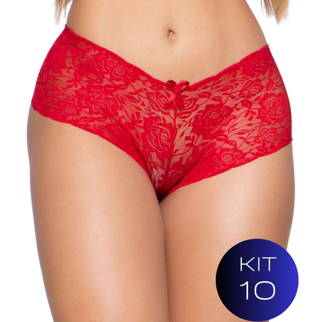Kit 10 Calcinha Caleçon Renda Lingerie Sexy Calcinha Calesson Shortinho