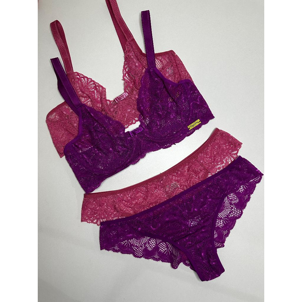 Conjunto Lingerie Sutiã Plus Size Confortável Rendado Calcinha Forrada