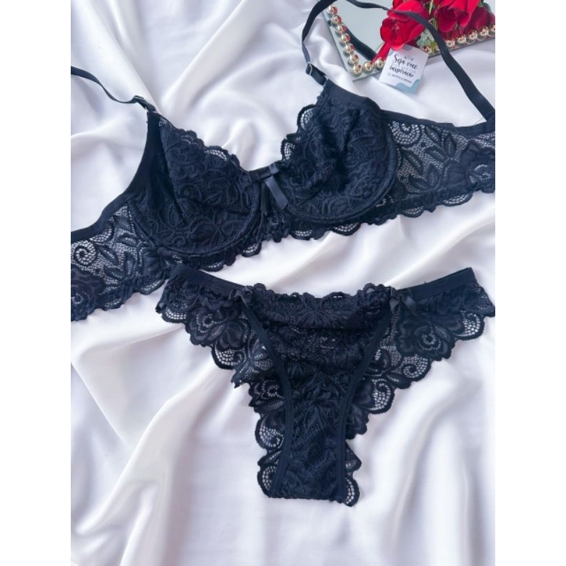 Conjunto De Lingerie Andressa Preto Shopee Brasil