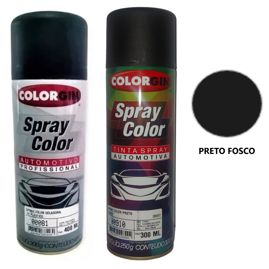 KIT TINTA SPRAY PRETO FOSCO SELADOR P PLASTICO COLORGIN Shopee Brasil