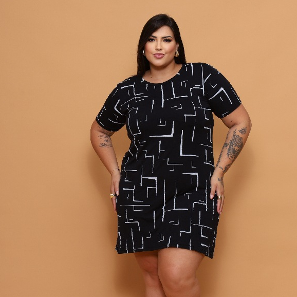 Vestido camisetão PRETO estampado confortável Camisão Plus size Curve