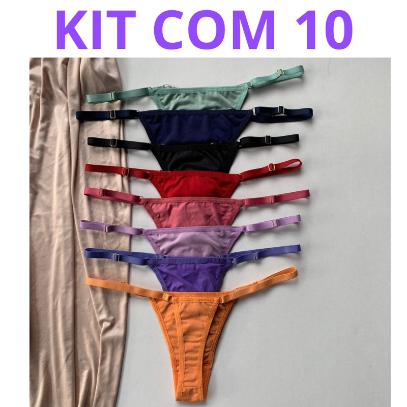 Kit 10 Calcinhas Fio Dental Alças Reguláveis em Microfibra Lingerie Feminina Shopee Brasil