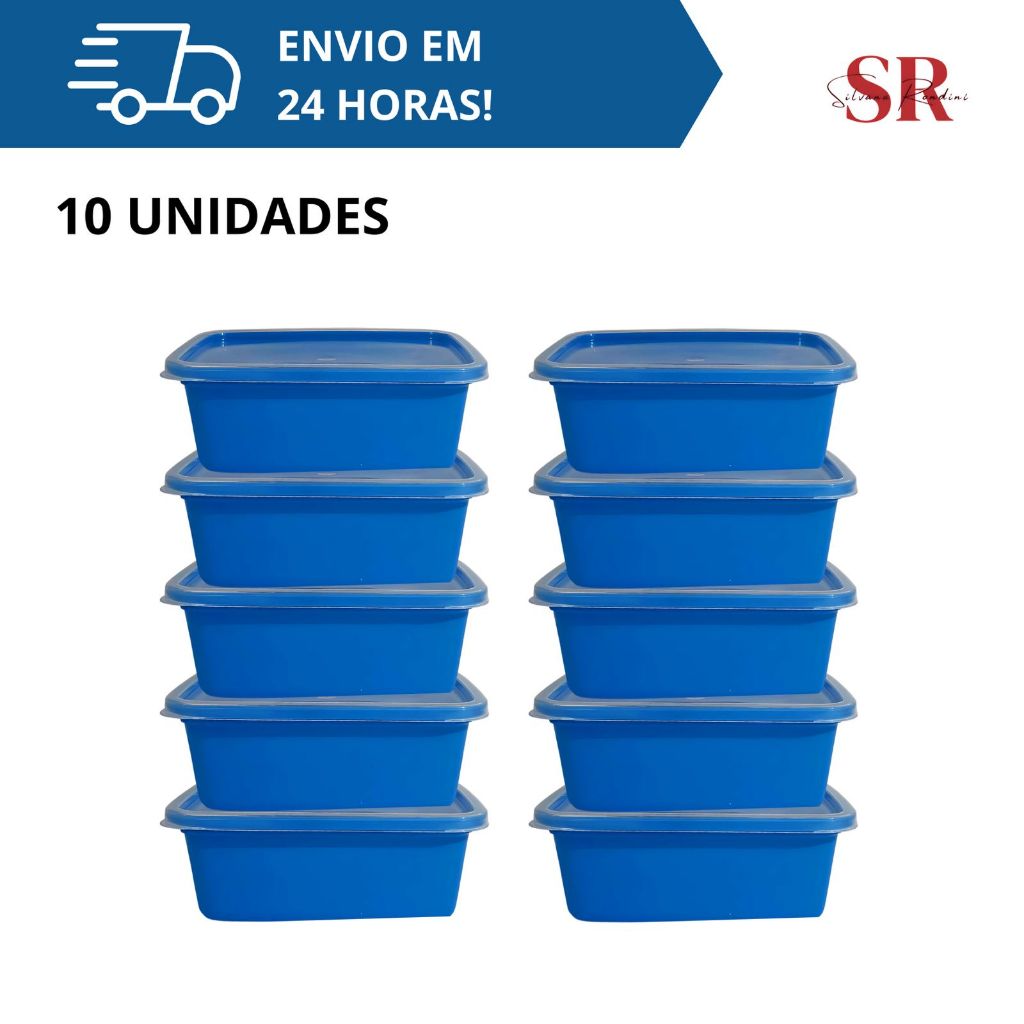 Kit 10 Potes 500ml Marmitas Fitness Para Freezer E Micro Ondas Tampa