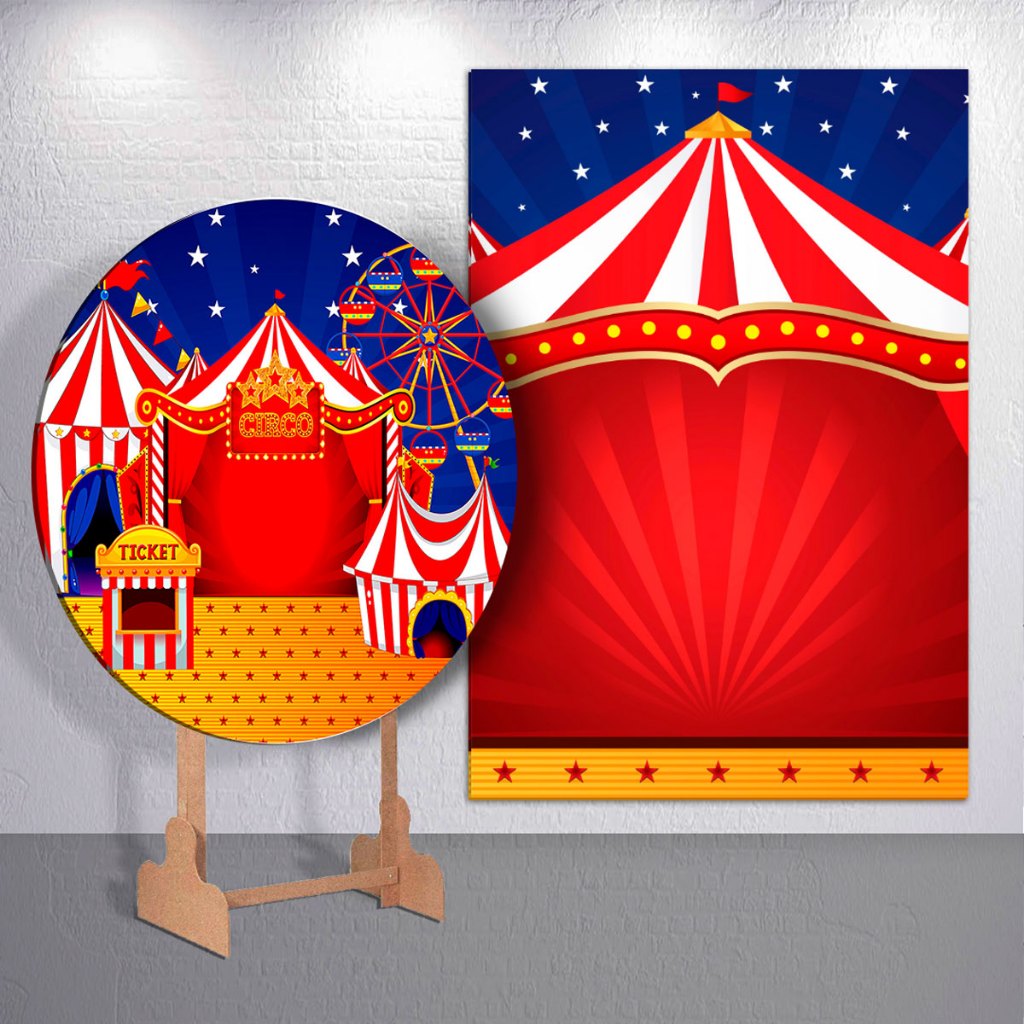 Painel Festa Tendinha De Circo Bilheteria Capas Trio Cilindro E Capas