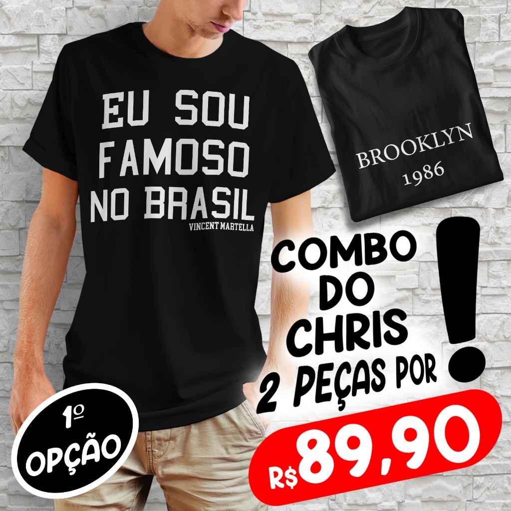 Camiseta Eu sou famoso no Brasil Combo 2 peças Vincent Martella o Greg