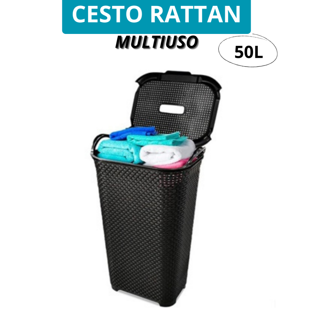 Cesto Rattan Grande Tampa Basculada Preto Litros Shopee Brasil