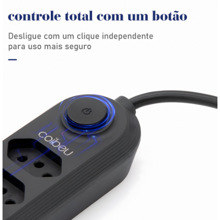 COIBEU Extensão de tomadas 4 tomadas de 3 furos e 3 usb filtro de linha