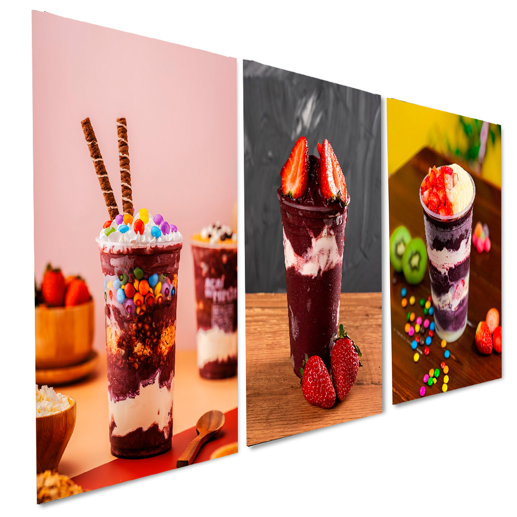 Kit 3 Quadros Decorativos Açai Sorverte Sorveteria 20x28CM MDF Shopee