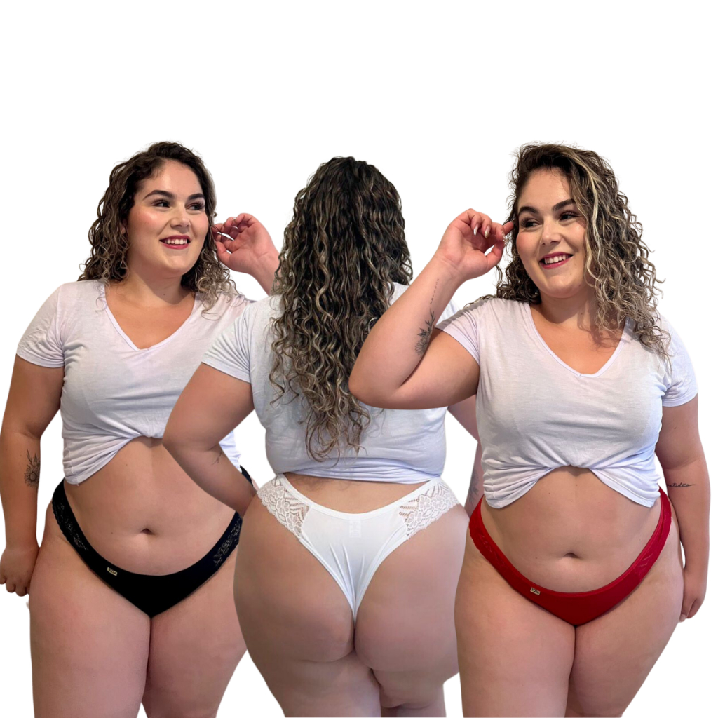 Calcinha Tanga Fio Lisa Plus Size ViDa Lingerie Sexy Kit 6