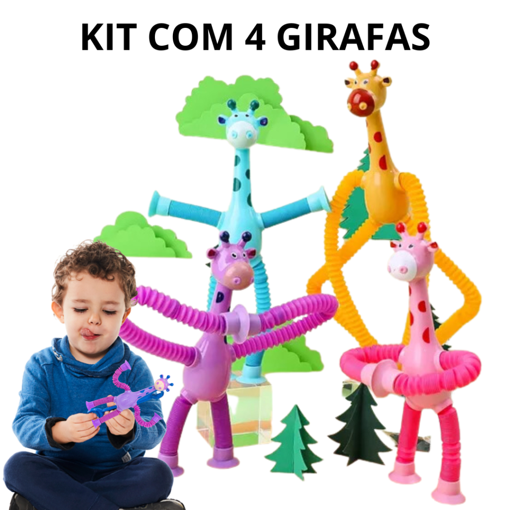 Kit Girafa Pop Tubo Estica Led Brinquedo Pop It Infantil Sensorial