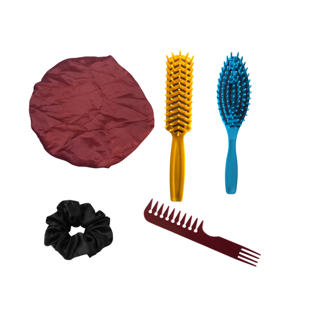 Kit Cabelo Cacheados Duas Escovas Um Pente Jacaré Touca Cetim