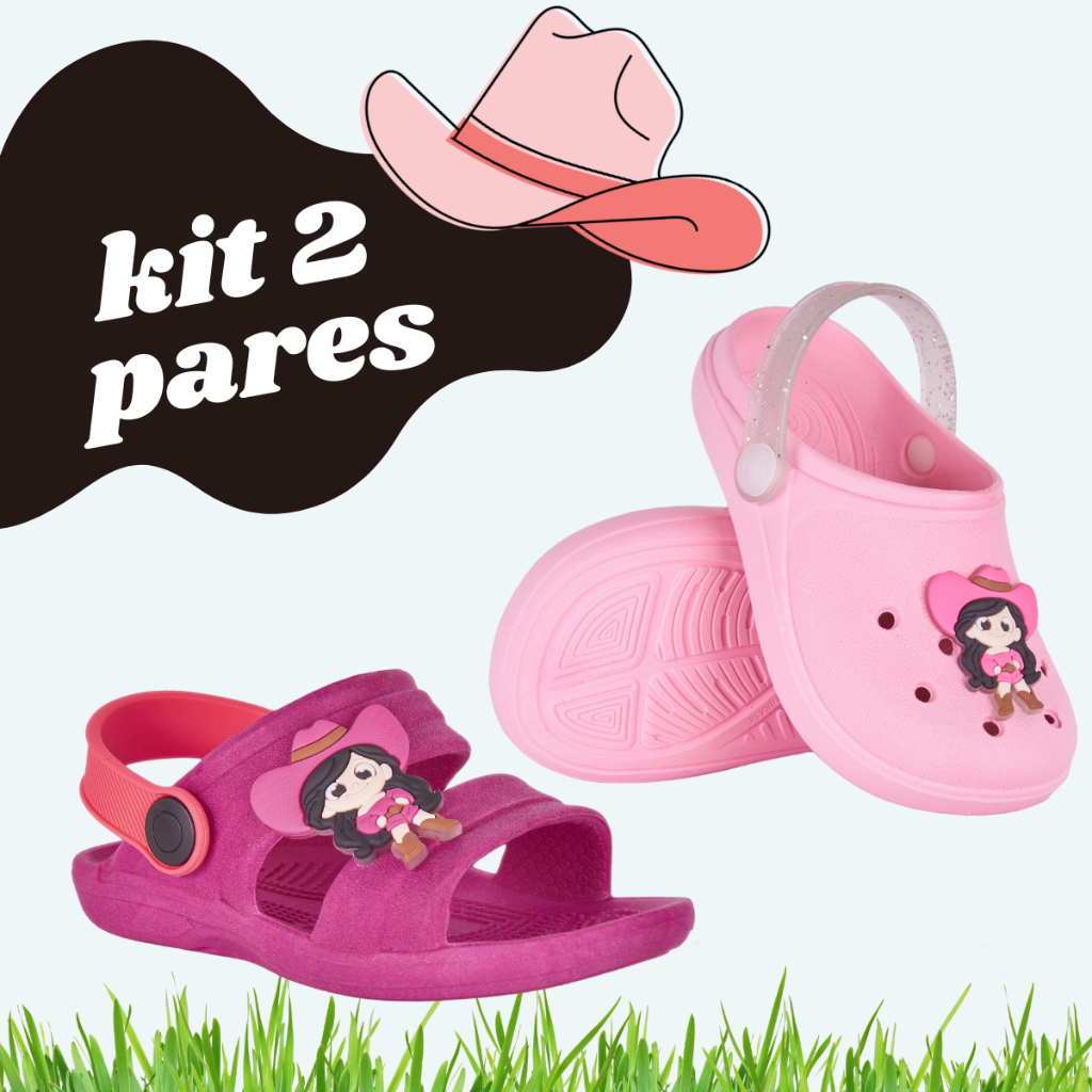 Kit 2 Pares Sandália Papete Babuche Infantil Menina Casual