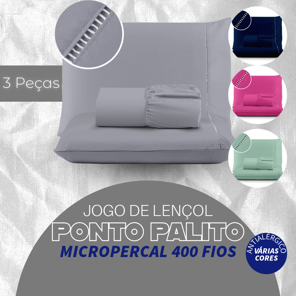 Jogo de Lençol Cama Casal Queen 400 fios Micropercal 03 Peças Ponto