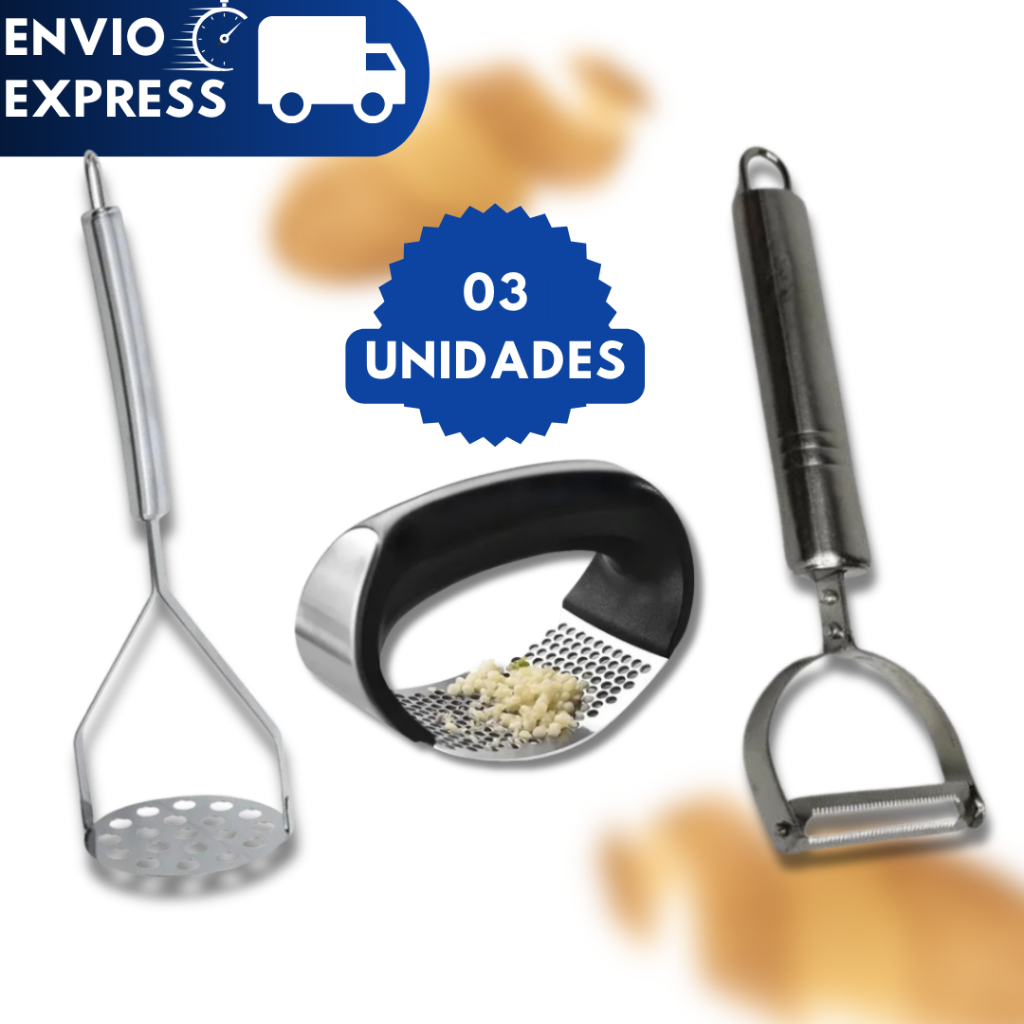 Kit 03 Esmaga Alho Amassador De Batata Descascador De Legumes Cozinha