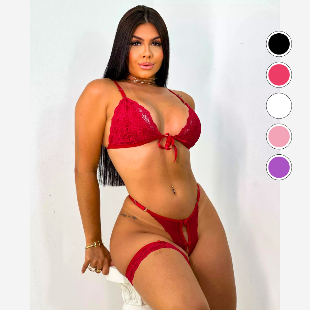 Conjunto Lingerie Renda Sexy de Calcinha e Sutiã Espera Marido