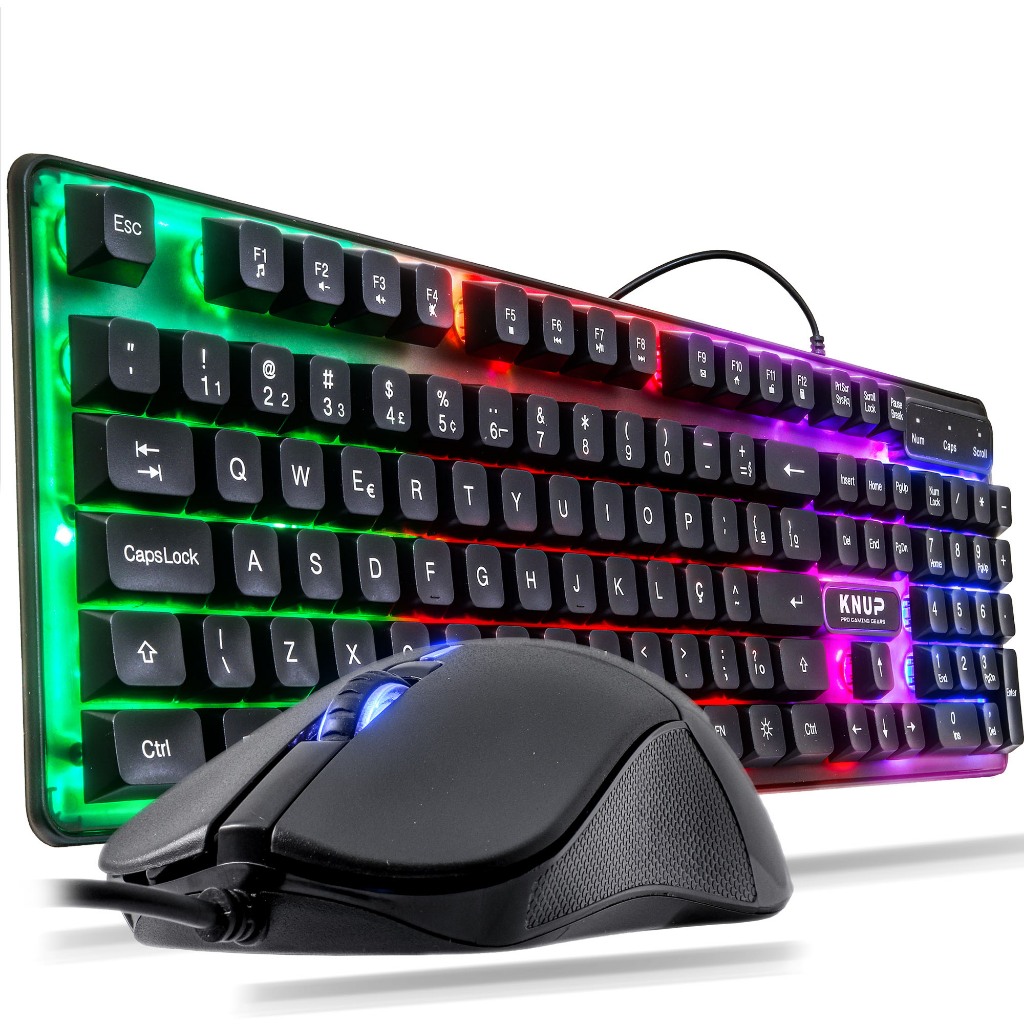 Kit Teclado Gamer Semi Mecânico Mouse RGB LED Iluminado Multimídia